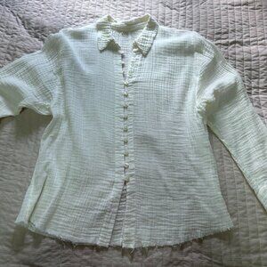 URBAN OUTFITTERS Women's Gauze Button Up Romantic Top Long Sleeve Boho White M